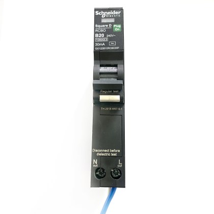 Schneider Electric QO120B10RCBO30F Plug On B20 20A 20 Amp 30mA RCBO Circuit Breaker Type AC